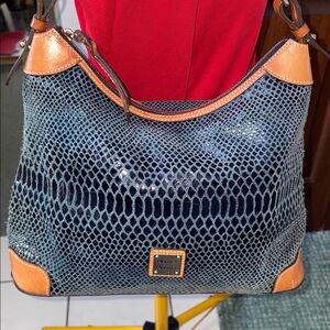 Dooney & Bourke  Shoulder Bag Navy/saddle, brown trim  leather  soft  textured